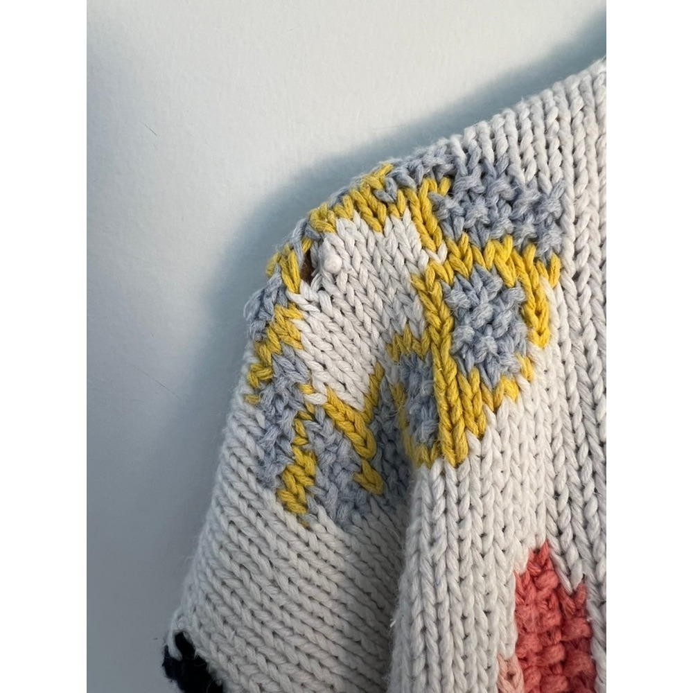 VTG Raphels Hand Knit Nautical Coastal Cardigan Sweater White Ocean LG - Picture 7 of 9